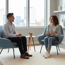 Profesional de la salud mental conversa con una joven en un espacio terapéutico, analizando señales clínicas relacionadas con trastornos del neurodesarrollo dentro de un enfoque integral de psicopatología.